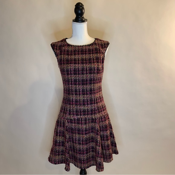 Nanette by Nanette Lepore Drop Waist Magenta Knee Tweed Length Dress Size 2 - Picture 11 of 13